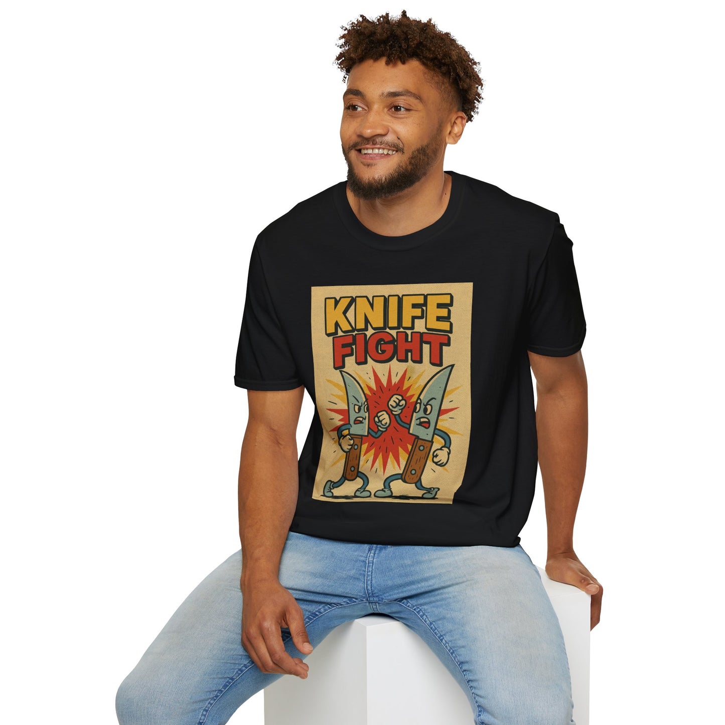 Retro Knife Fight Graphic T-Shirt, Funny Tee, Casual Unisex Clothing, Gift for Him or Her, Unique Humor Shirt