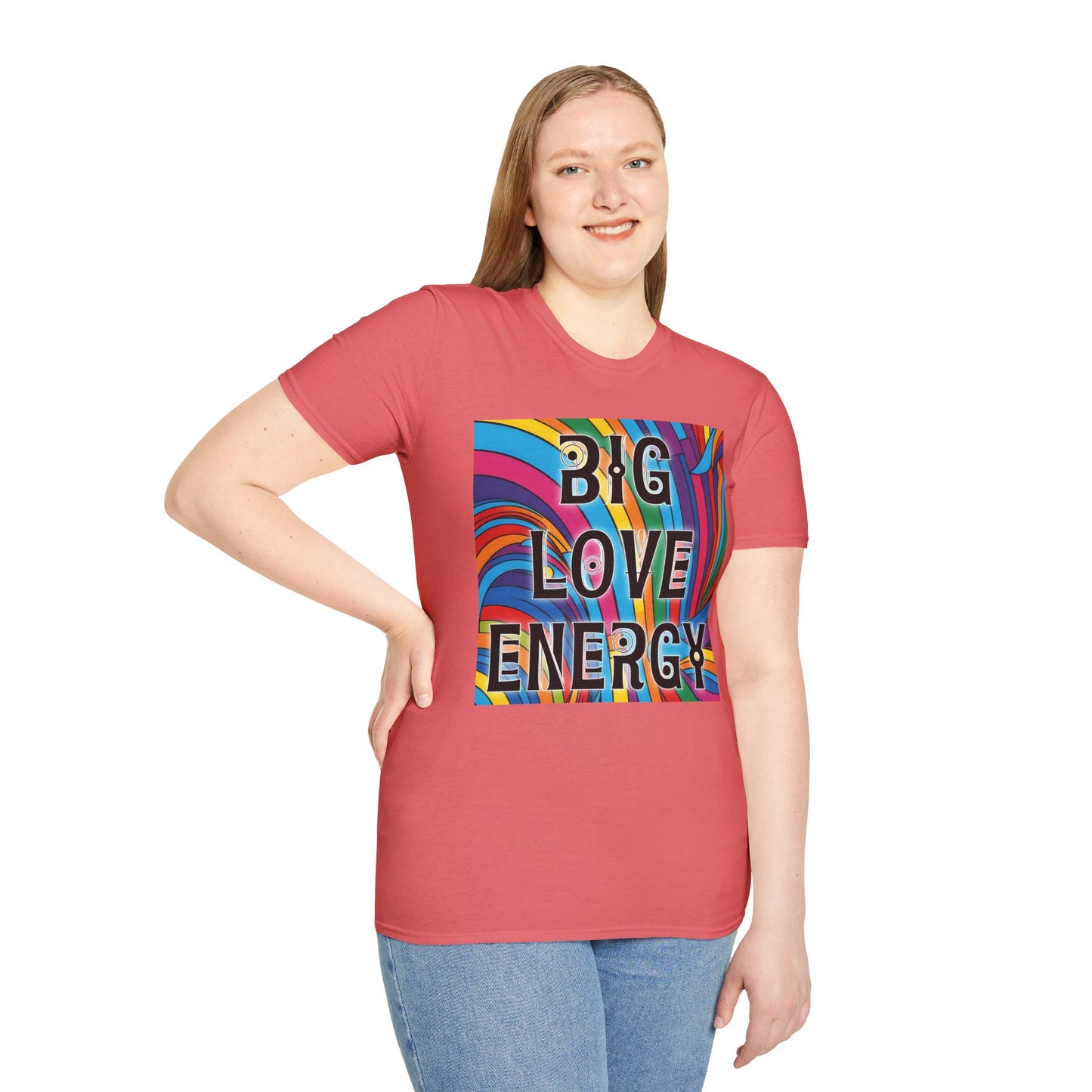 Big Love Energy Shirt – Colorful Retro Pride Rainbow Tee with Bold Positive Message – Gift for Optimists, LGBTQ Friends, and Love-First People