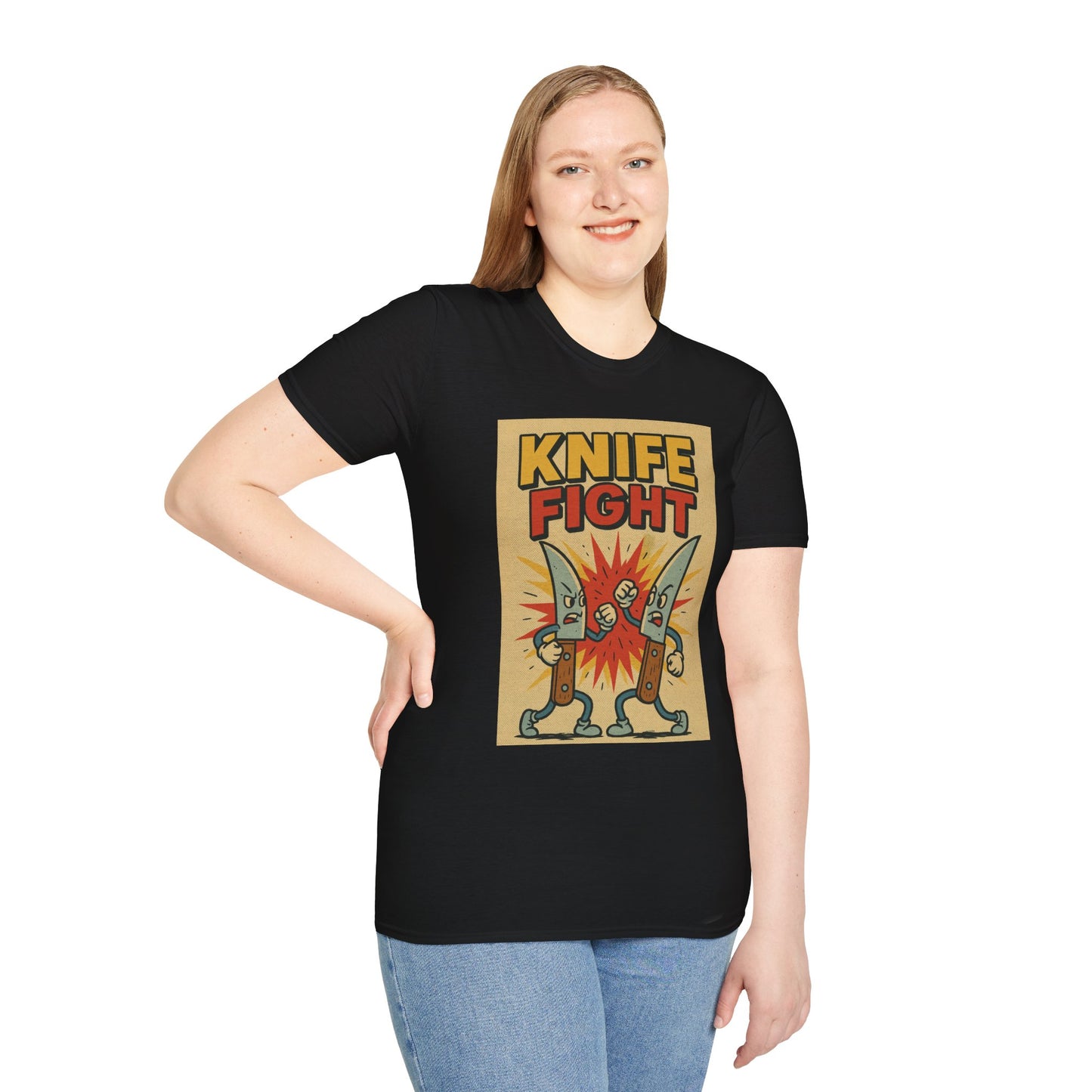 Retro Knife Fight Graphic T-Shirt, Funny Tee, Casual Unisex Clothing, Gift for Him or Her, Unique Humor Shirt