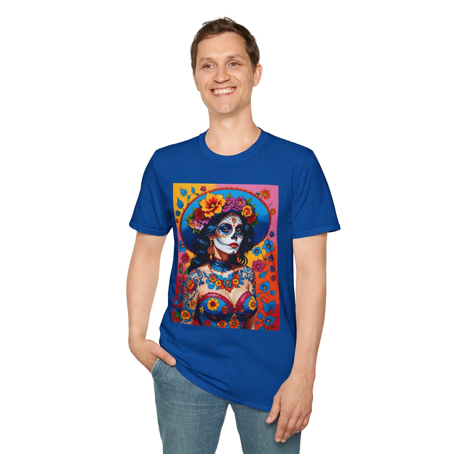 Sugar Skull T-Shirt – Día de los Muertos Art Tee – Gift for Goth Aesthetic Fans, Colorful Skull Lovers, and Tattoo-Inspired Fashion