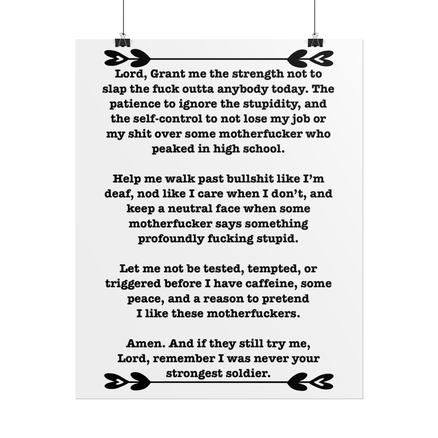ClancyTees Serenity Prayer Poster Funny Profane Wall Art Office Humor Print Gift for Coworkers