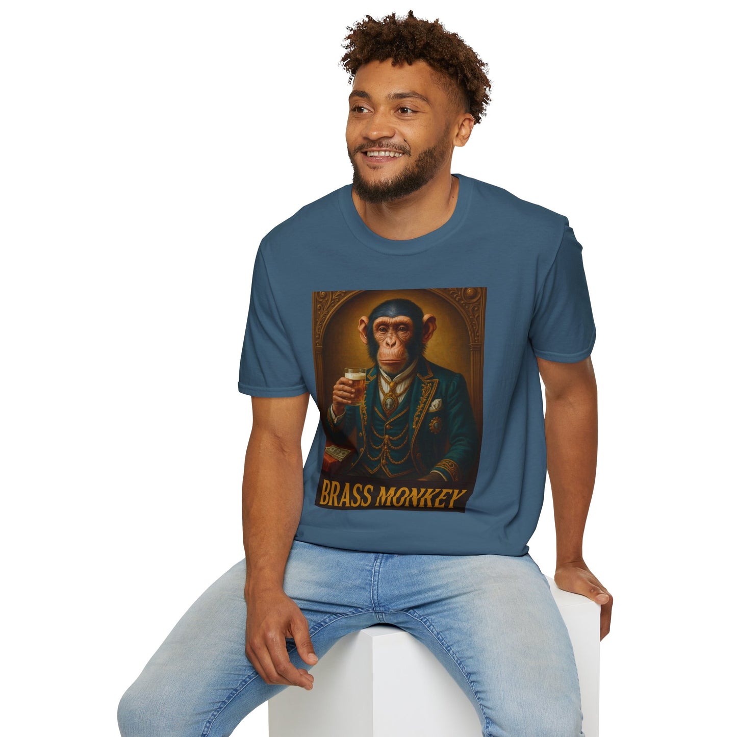 Brass Monkey T-Shirt Funny Retro Monkey Drinking Tee | Gift for Whiskey Lovers | Classy Drunk Humor Shirt | Animal Drinking Party Tee