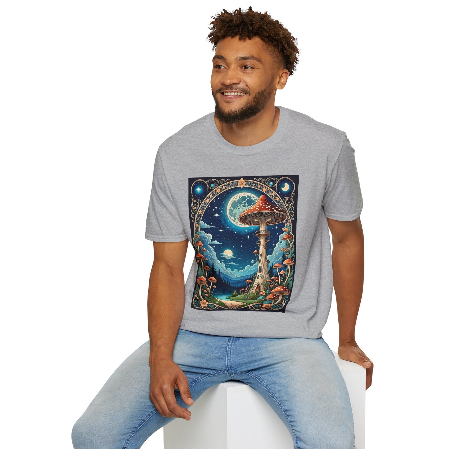 Psychedelic Mushroom Forest Shirt – Trippy Moonlight Nature Tee – Gift for Shroom Enthusiasts, Fantasy Fans, and Dreamy Escapists