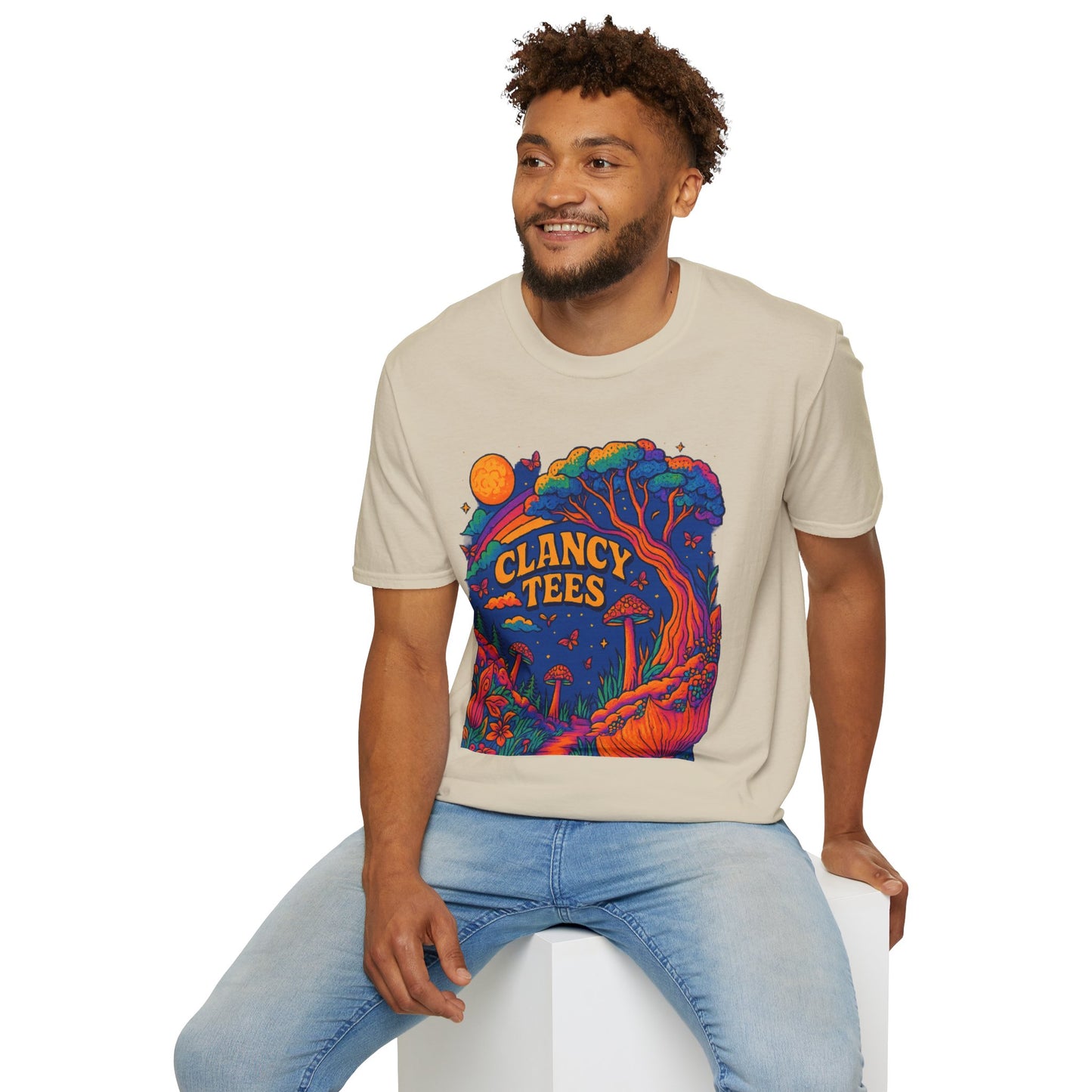 Colorful Nature-Themed Unisex Softstyle T-Shirt - Bohemian Vibe, Perfect for Festivals, Gift for Nature Lovers, Casual Wear, Clancy Tees