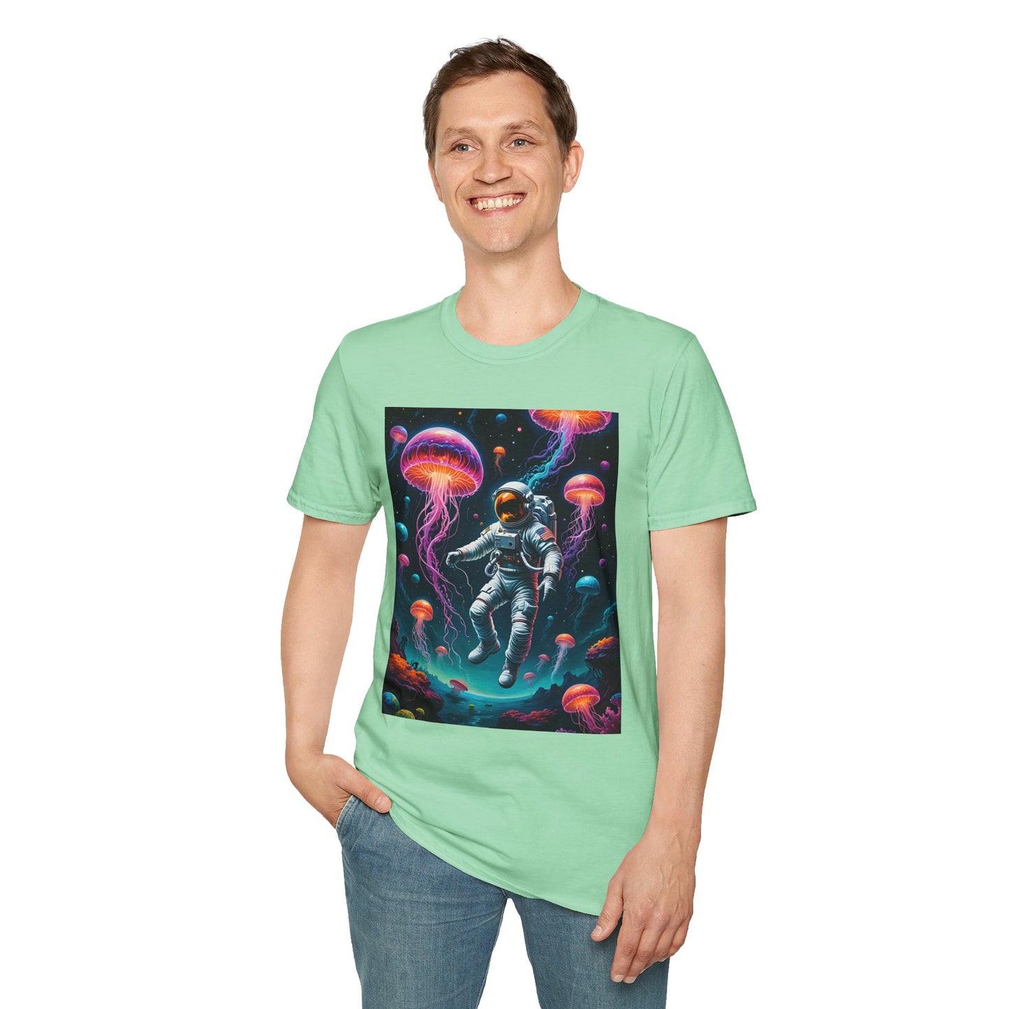 Cosmic Jellyfish T-Shirt, Astronaut Tee, Space Lover's Apparel, Unique Gift, Unisex Softstyle Shirt