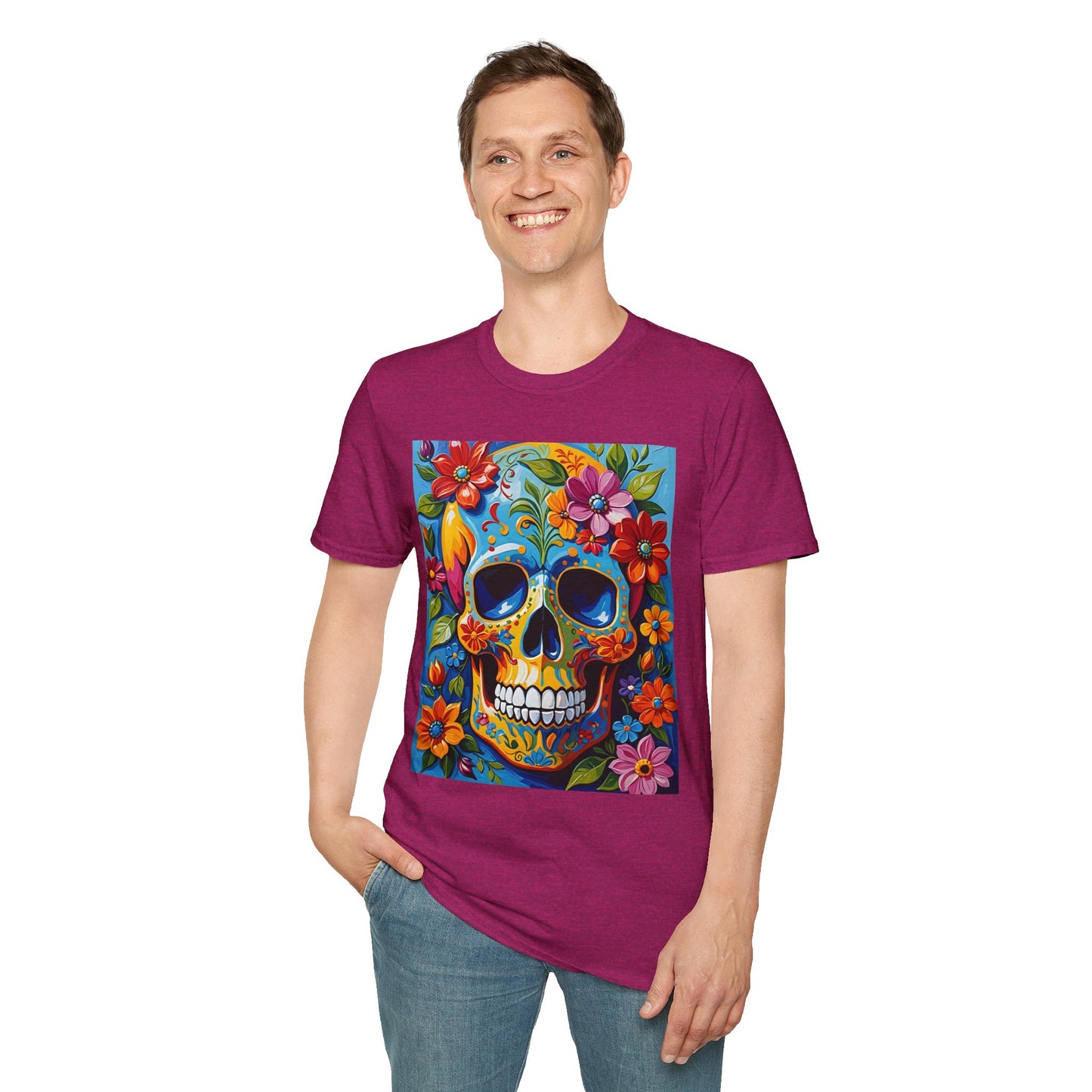 Floral Sugar Skull Shirt – Colorful Skull with Flowers Tee – Gift for Art Lovers, Halloween Fans, and Bold Statement Outfit Seekers