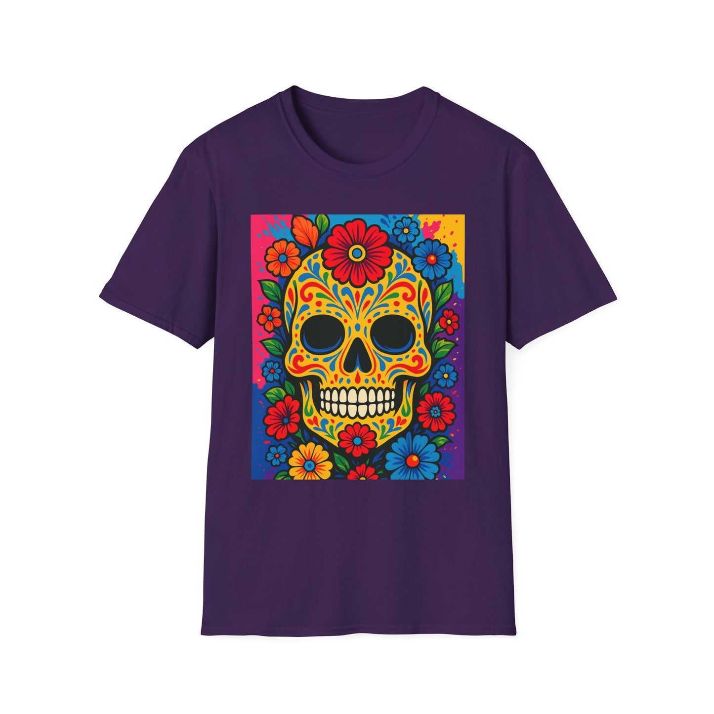 Colorful Sugar Skull Shirt | Day of the Dead Graphic Tee | Gift for Tattoo Lovers & Art Fans | Floral Skull T-Shirt