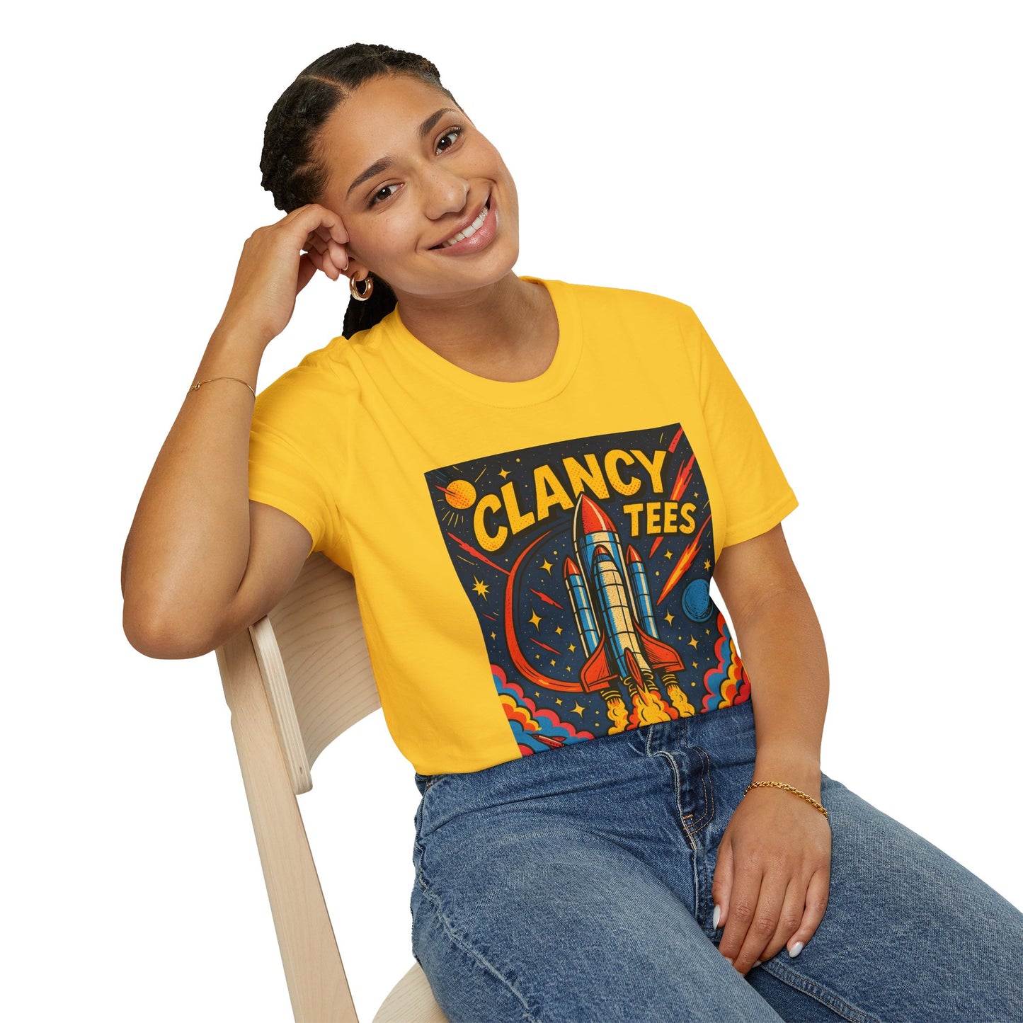 Retro Rocket Ship Shirt Outer Space Graphic Tee | Psychedelic Galaxy Print Top | Gift for Space Nerds and Dreamers | Astronaut Aesthetic Tee
