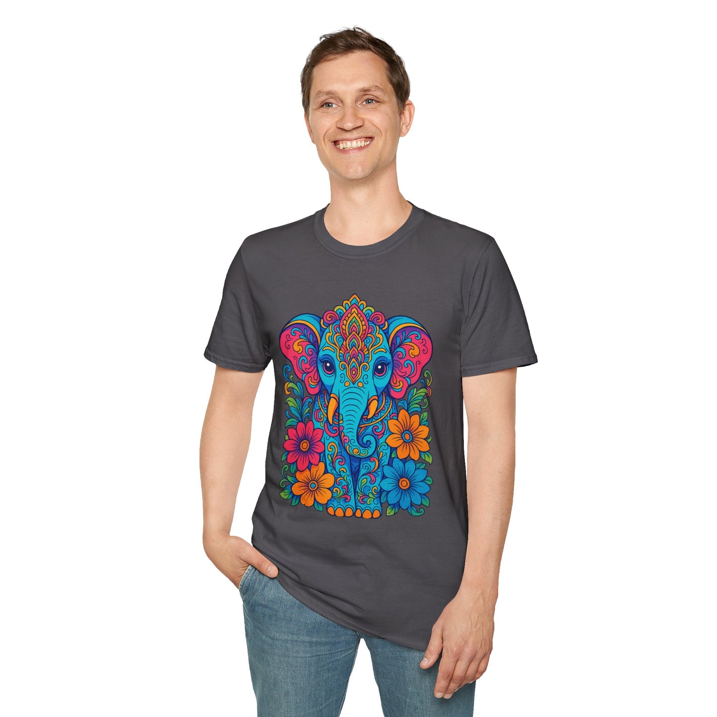Colorful Elephant Shirt Trippy Boho Floral Art Tee Gift for Yoga Lovers Psychedelic Animal Fans and Free Spirits Who Rock Vibrant Festival Style