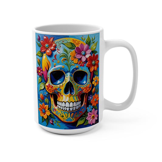 Day Of The Dead Skull Mug – Colorful Sugar Skull Coffee Cup, Floral Skeleton Artwork, Gothic Boho Gift