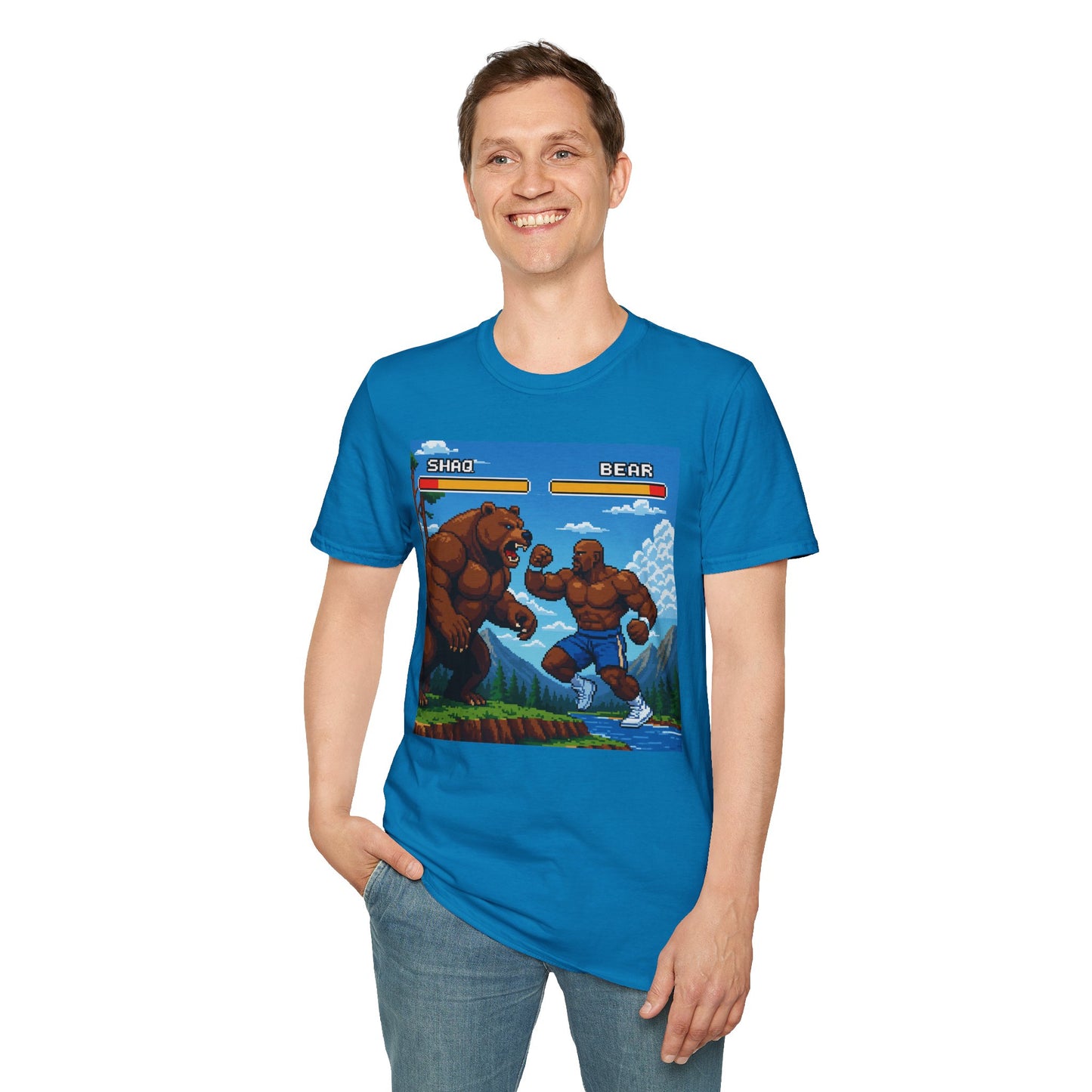 Shaq vs Bear Funny T-Shirt | Retro Arcade Fighter Tee | Gift for Gamers & 90s Kids | Weird Animal Combat Shirt
