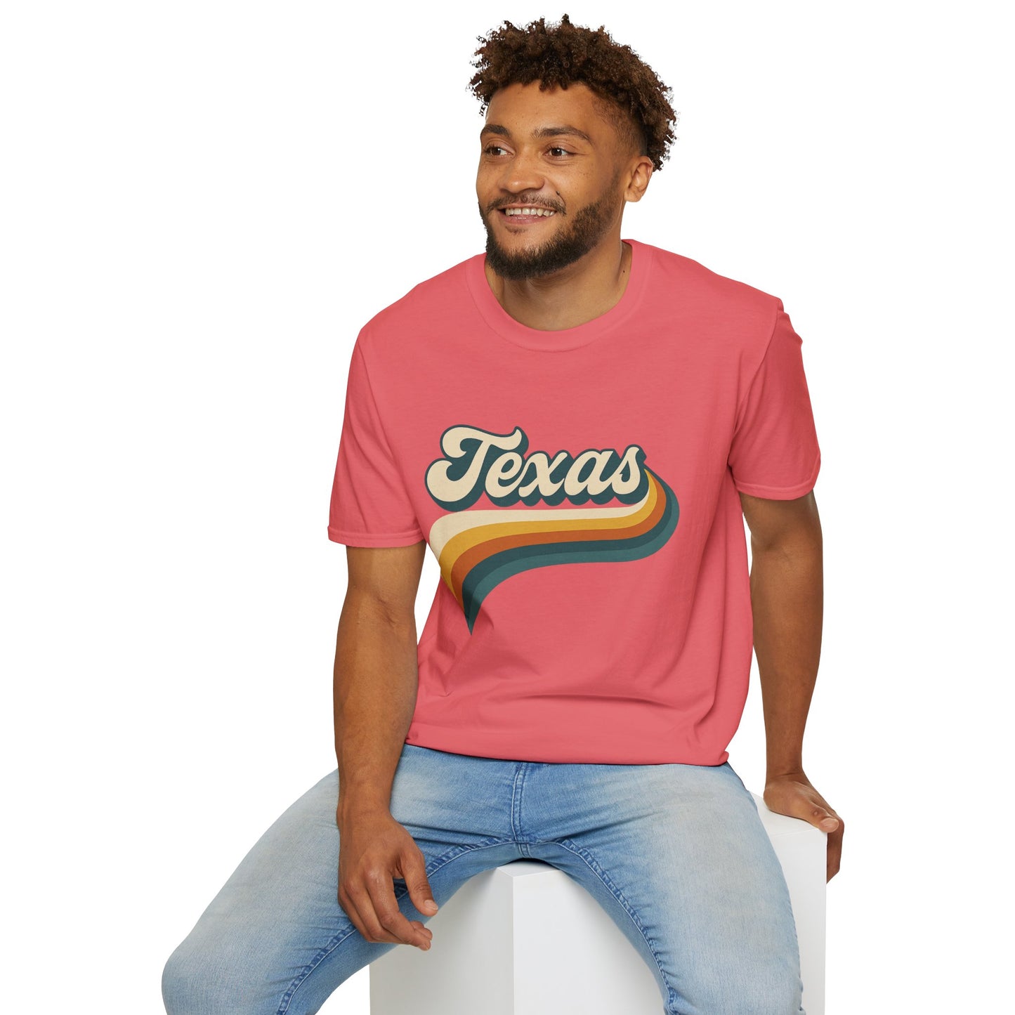 Retro Texas Shirt – Vintage Style Texas Wave Tee • Gildan Softstyle® Unisex Comfort • Gift for Texans • Groovy Southern State Pride Shirt