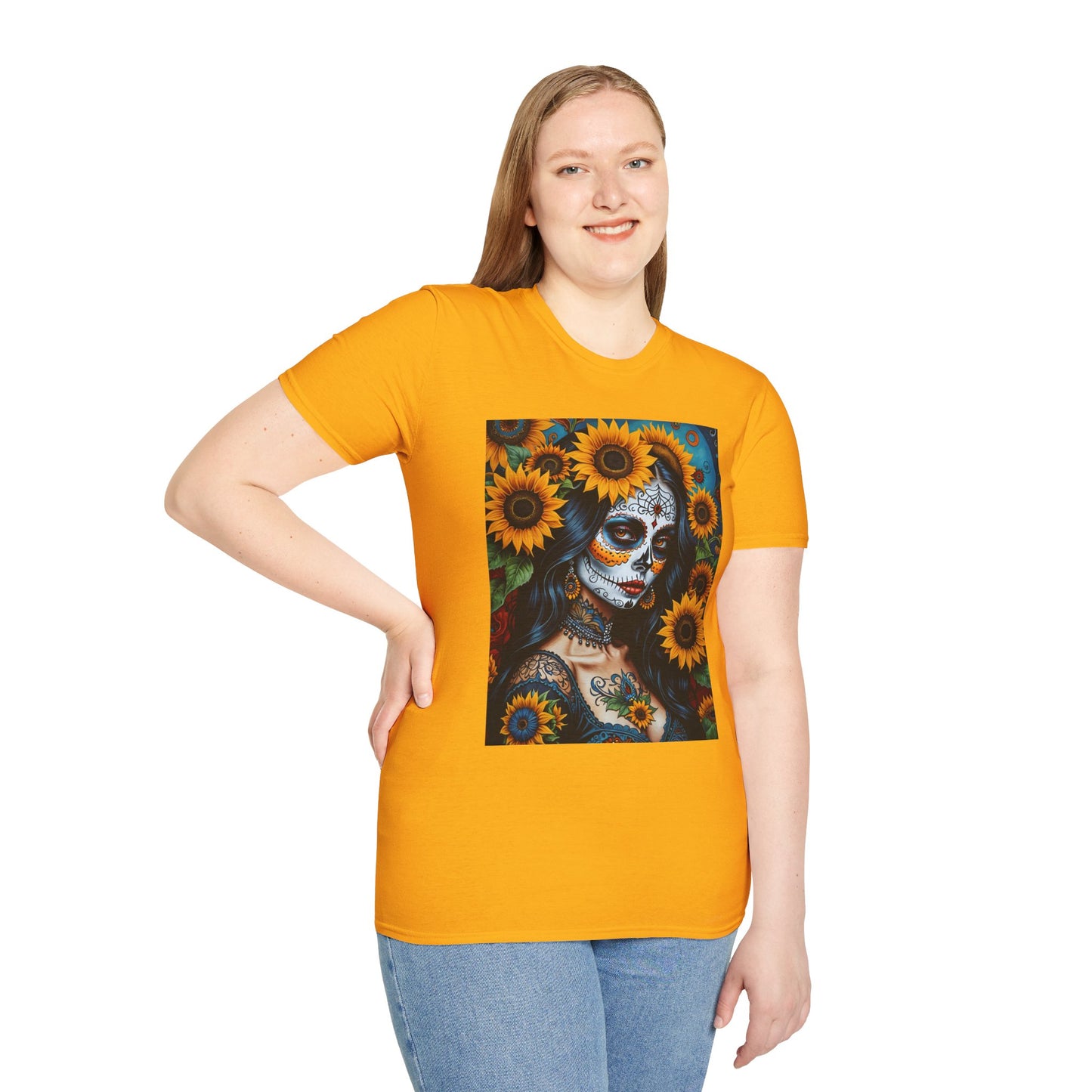 Day of the Dead Floral T-Shirt, Sugar Skull Tee, Unisex Halloween Shirt, Floral Art T-Shirt, Casual Everyday Wear