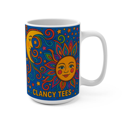 Psychedelic Sun And Moon Ceramic Mug Cosmic Coffee Cup Colorful Trippy Artwork