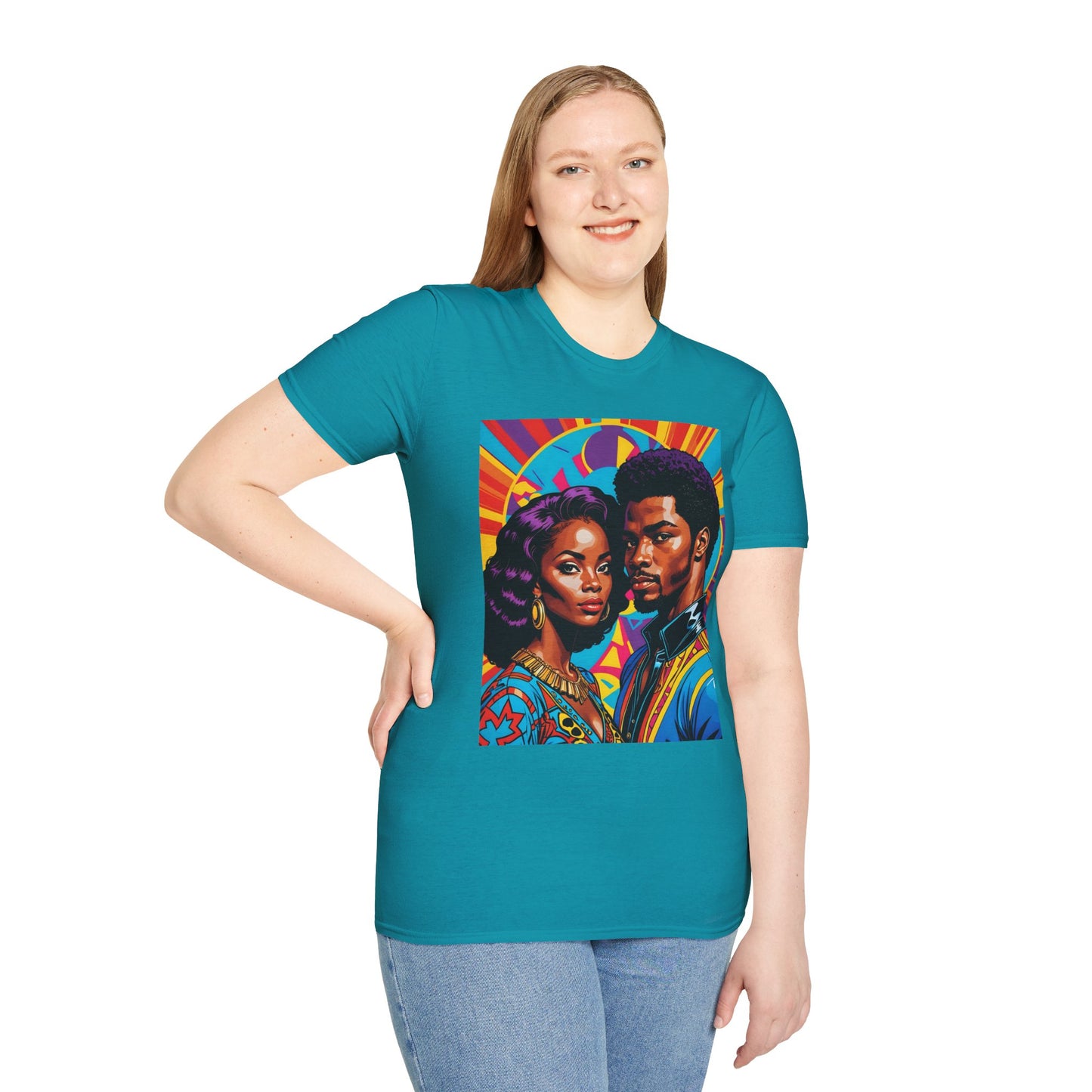 Vibrant Retro-Inspired Unisex Softstyle T-Shirt, Colorful Art Tee, Black History Month Shirt, Casual Streetwear, Gift for Art Lovers