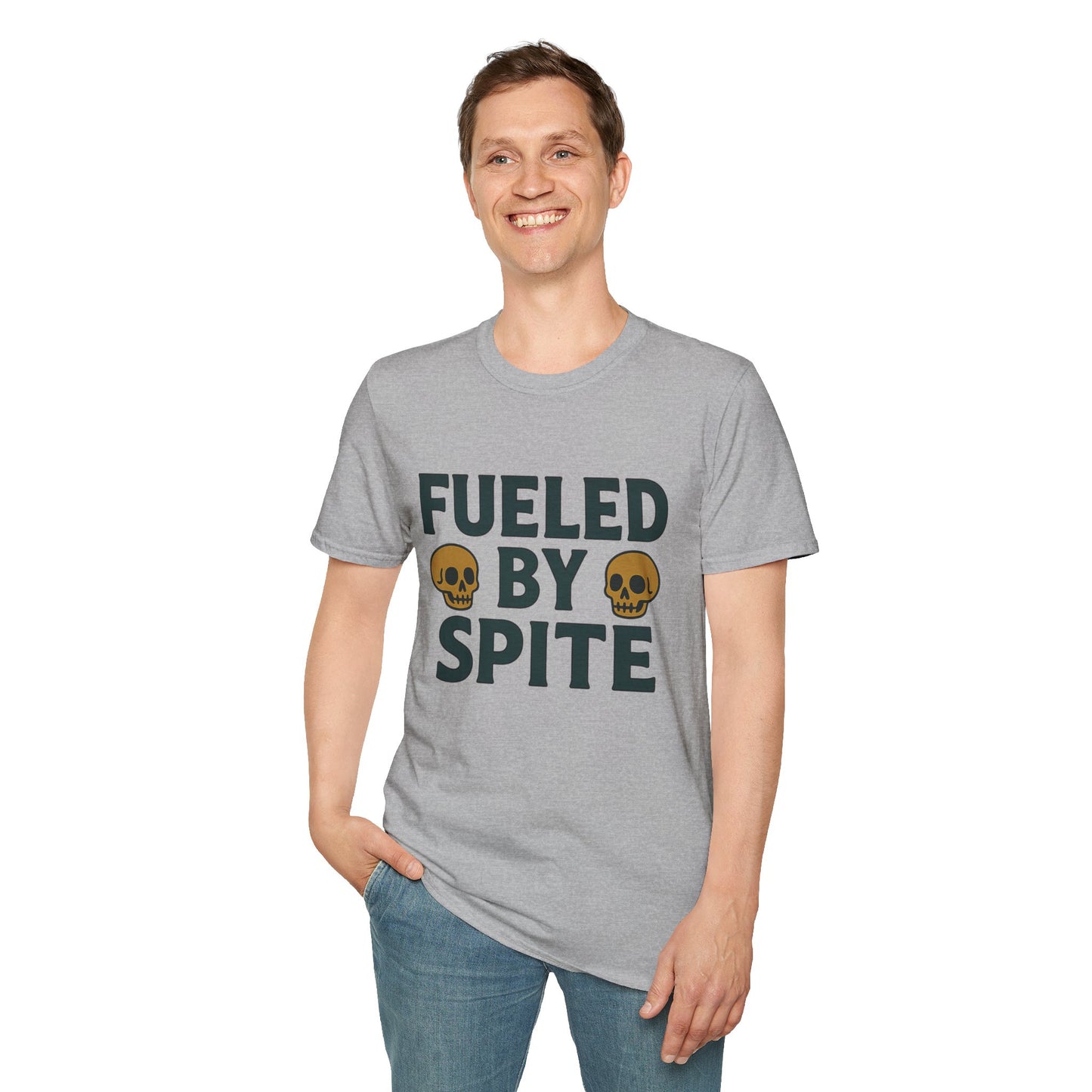 Fueled by Spite Unisex Softstyle T-Shirt, Funny Graphic Tee, Goth Aesthetic Shirt, Gifts for Spiteful Friends, Casual Wear