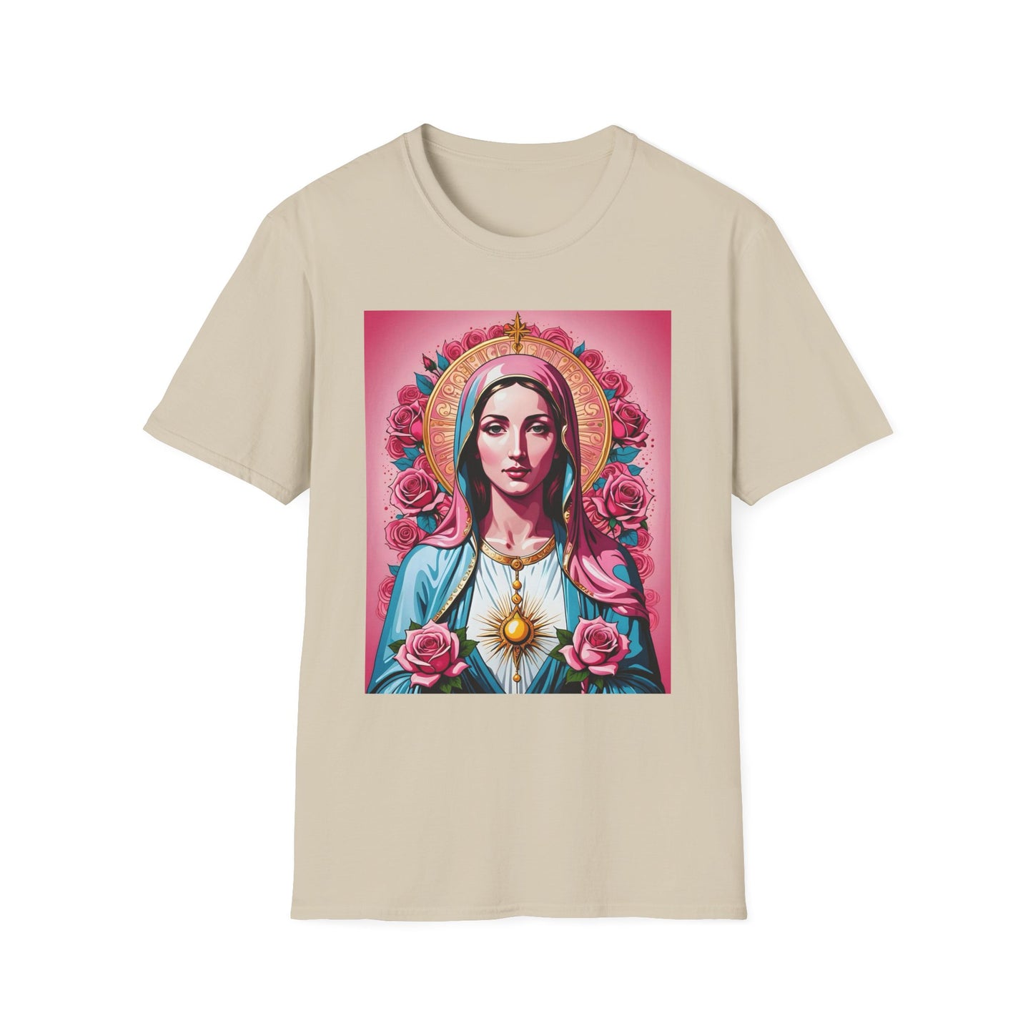 Unisex Softstyle T-Shirt with Sacred Heart Design, Spiritual Apparel, Artistic Gift for Many Occasions, Vintage Aesthetic, Festive Wear