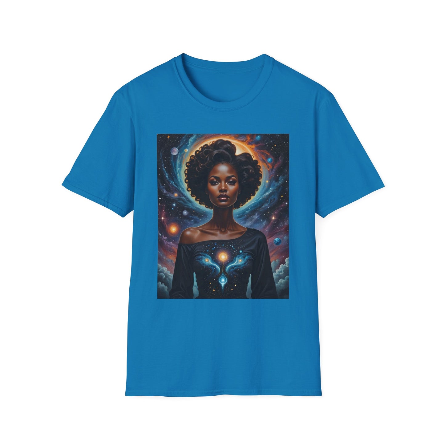 Afrofuturist Cosmic Energy T-Shirt – Celestial Power Graphic Tee, Spiritual Galaxy Shirt, Gift for Astrology Fans, Vibrant Universe Artwork