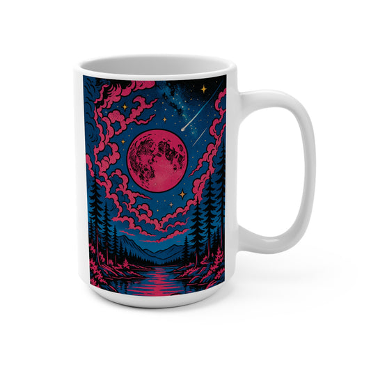 Trippy Cosmic Moon Mug – Psychedelic Pink Moon Coffee Cup With Surreal Night Sky, Nature Artwork, Gift For Stargazers