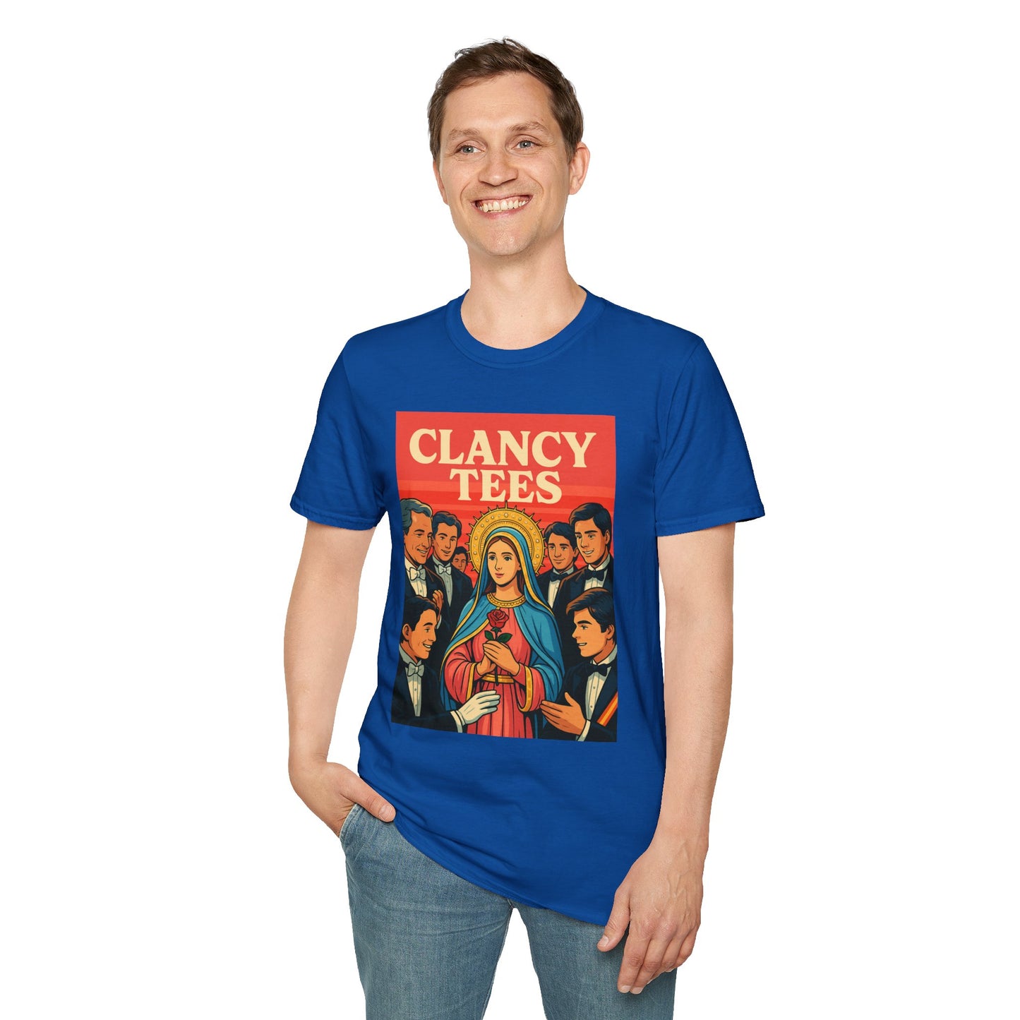 Vintage Virgin Mary Graphic T-Shirt, Softstyle Madonna Tee for Casual Wear, Perfect Gift for Holidays, Retro Clothing, Unisex Tees