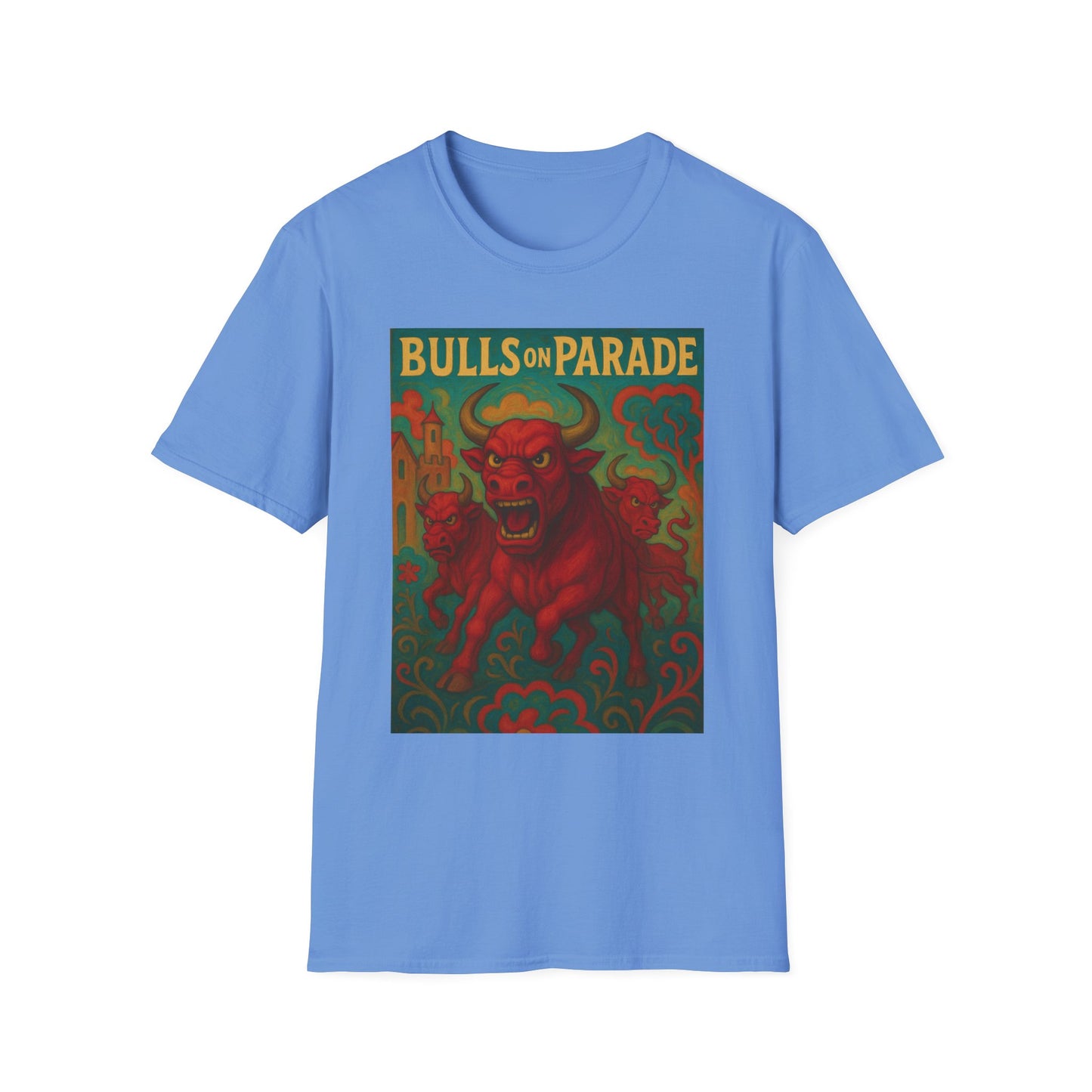 Bulls on Parade Shirt – Psychedelic Rage-Inspired Bull Graphic Tee • Gildan Softstyle® Unisex • Protest Art T-Shirt • Gift for Rage Fans