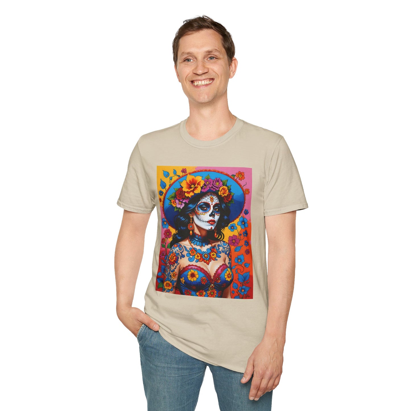 Sugar Skull T-Shirt – Día de los Muertos Art Tee – Gift for Goth Aesthetic Fans, Colorful Skull Lovers, and Tattoo-Inspired Fashion