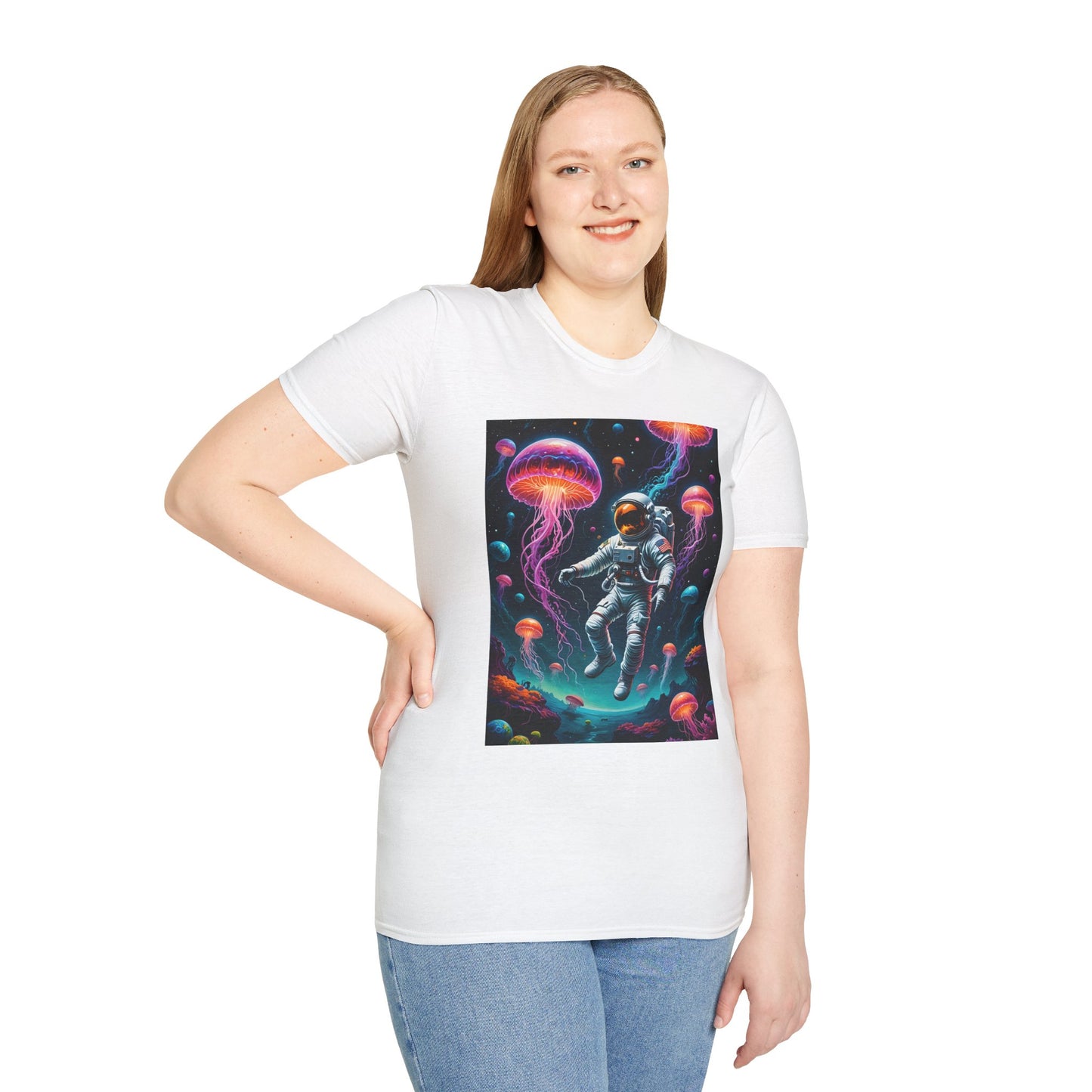 Cosmic Jellyfish T-Shirt, Astronaut Tee, Space Lover's Apparel, Unique Gift, Unisex Softstyle Shirt