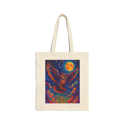 Psychedelic Owl Moon Tote Bag Canvas Reusable Eco Friendly Trippy Night Artwork