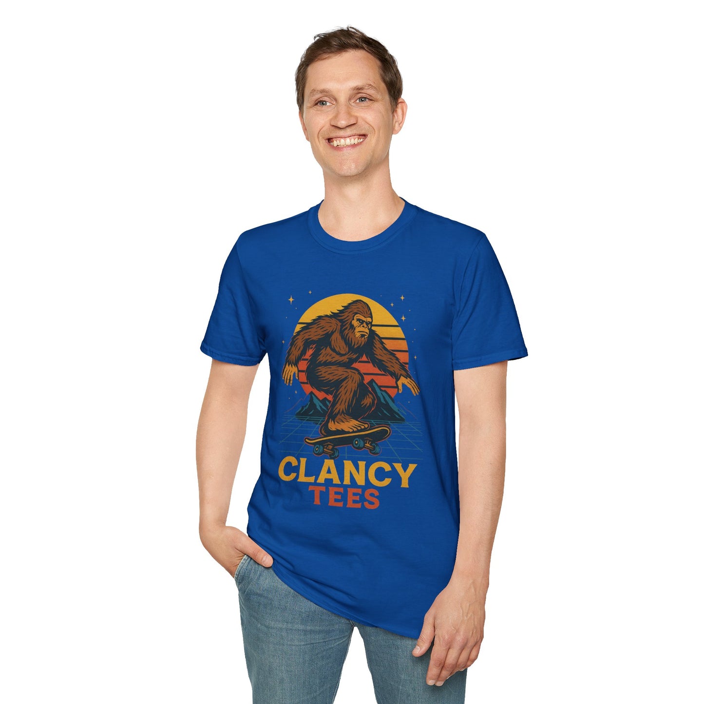 Bigfoot Skateboard Unisex T-Shirt, Retro Graphic Tee, Funny Gift for Skaters, Adventure Lovers, Summer Apparel, Men's and Women's Fashion