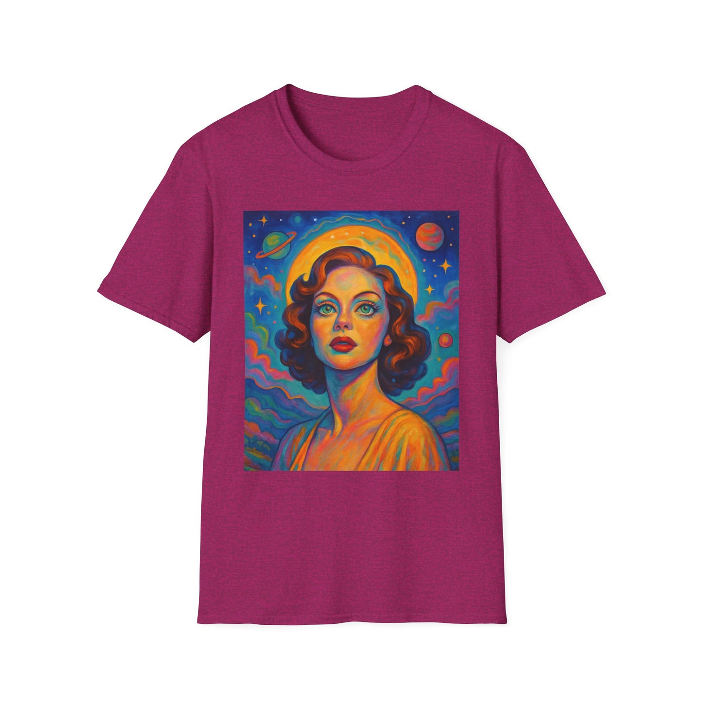 Retro Space Girl T Shirt Vintage Sci Fi Beauty Psychedelic Pop Art Galaxy Babe Tee Gift for Star Gazers Cosmic Fashion Astronaut Dreamwear