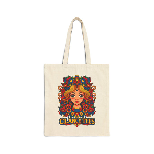 Psychedelic Art Tote Bag With Retro Floral Face Design Groovy Fashion Accessory Everyday Carry Bag Clancy Tees Artwork