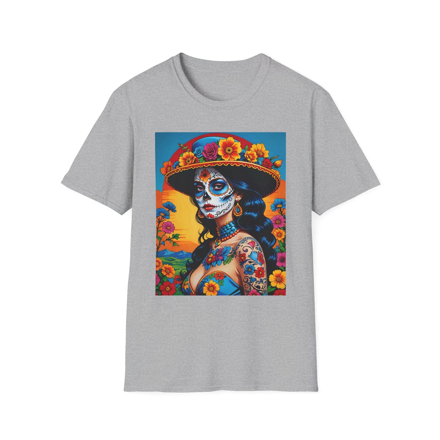 Sugar Skull Tattoo T-Shirt – Día de los Muertos Art Tee – Gift for Skull Art Fans, Tattoo Addicts, and Alternative Fashion Collectors