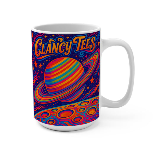 Clancy Tees Psychedelic Saturn Mug – Trippy Space Coffee Cup, Retro Galaxy Gift, Colorful Cosmic Energy Mug