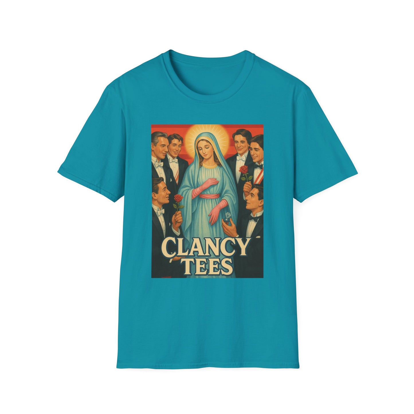 Vintage Madonna Graphic Tee, Unisex Virgin Mary Softstyle T-Shirt, Retro Art Shirt, Gift for Artsy Friends, Festival Attire, Casual Wear