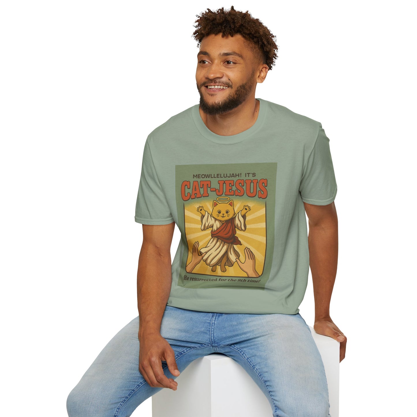 Cat Jesus Funny Resurrected Cat Shirt Meow Hallelujah Tee for Cat Lovers Faith and Felines Fans of Holy Humor and Nine Lives Resurrection Gags