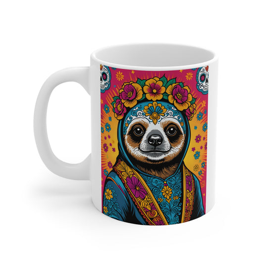 Colorful Sloth Coffee Mug 11oz Ceramic Cup Day Of The Dead Inspired Drinkware Vibrant Sugar Skull Artwork Unique Animal Design For Coffee And Tea