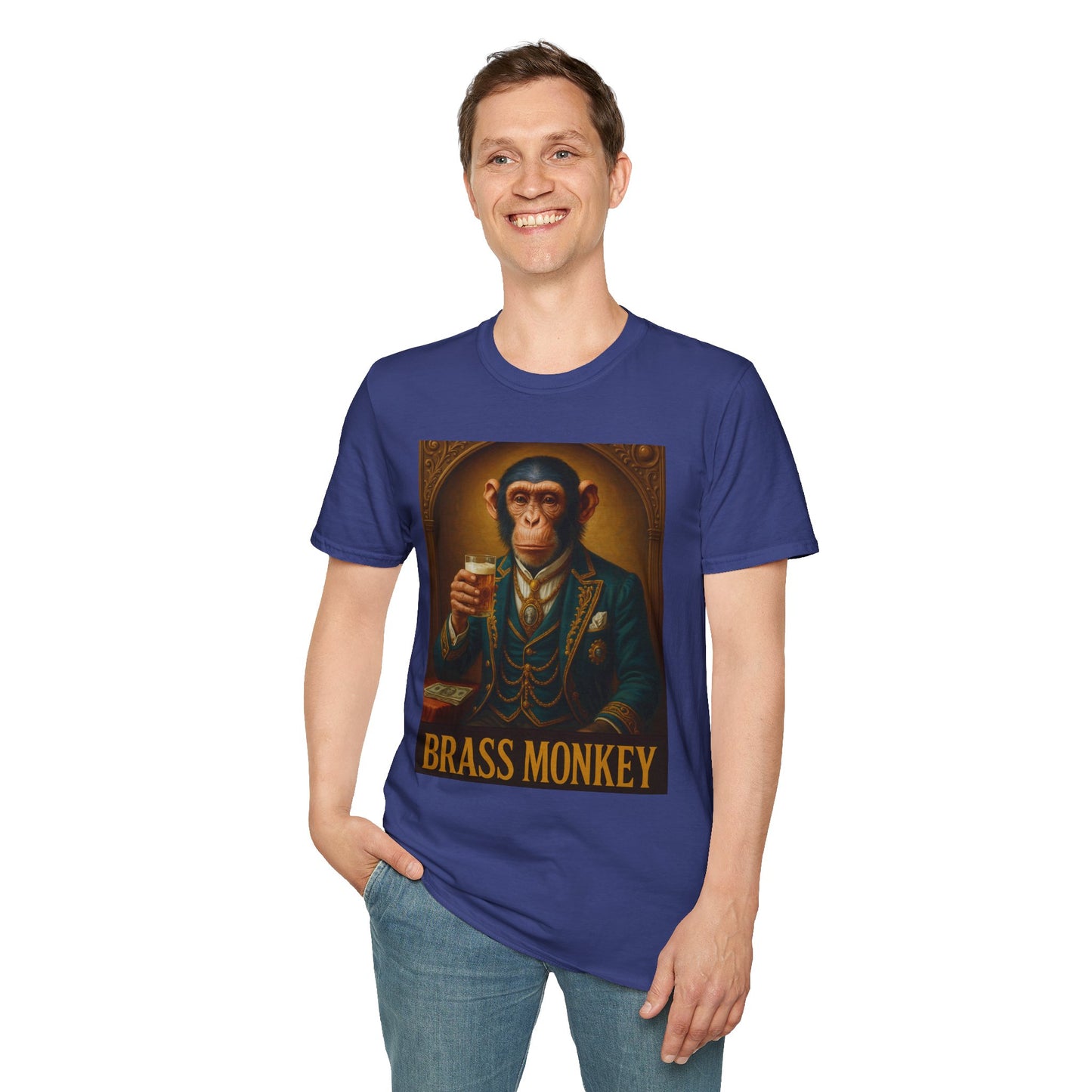 Brass Monkey T-Shirt Funny Retro Monkey Drinking Tee | Gift for Whiskey Lovers | Classy Drunk Humor Shirt | Animal Drinking Party Tee