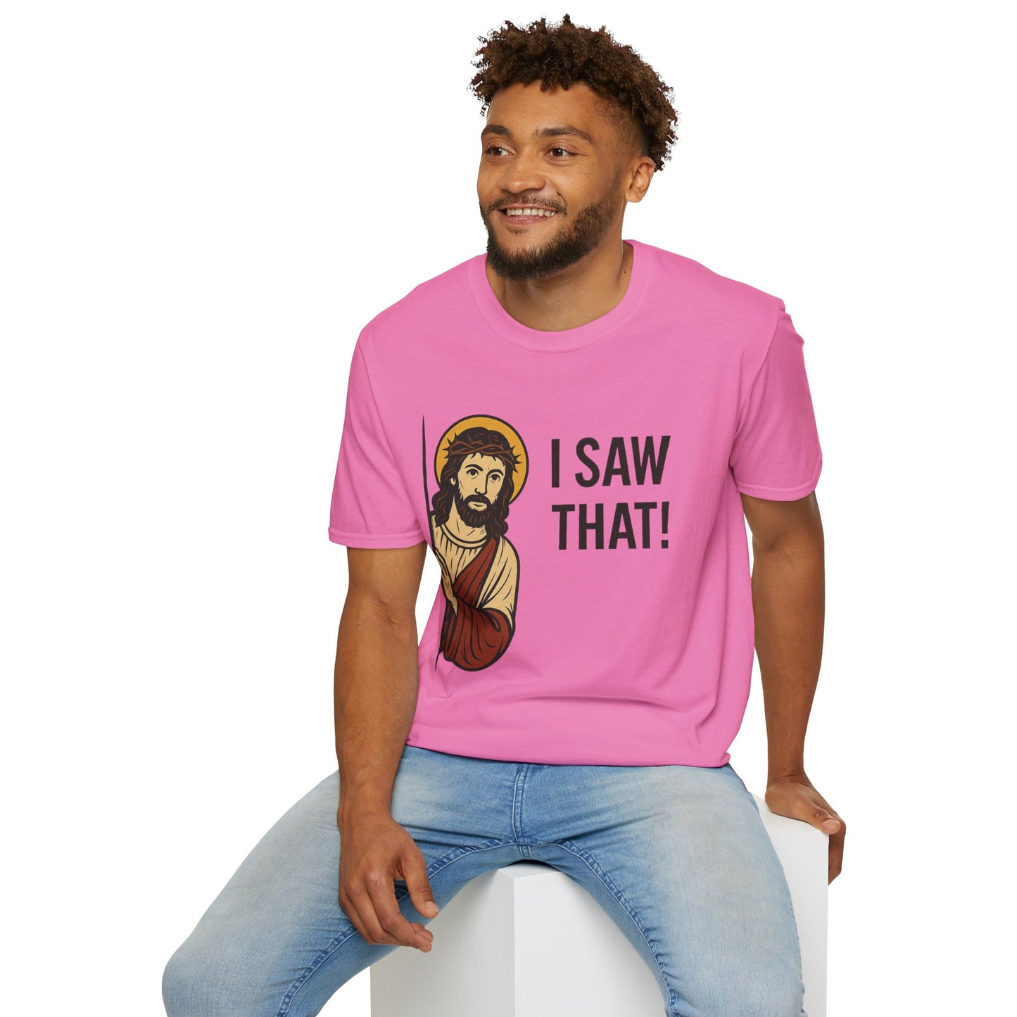 Funny Jesus Watching Shirt – I Saw That Religious Humor Tee – Christian Meme Graphic Tee – Gift for Church Friends and Sinners Alike