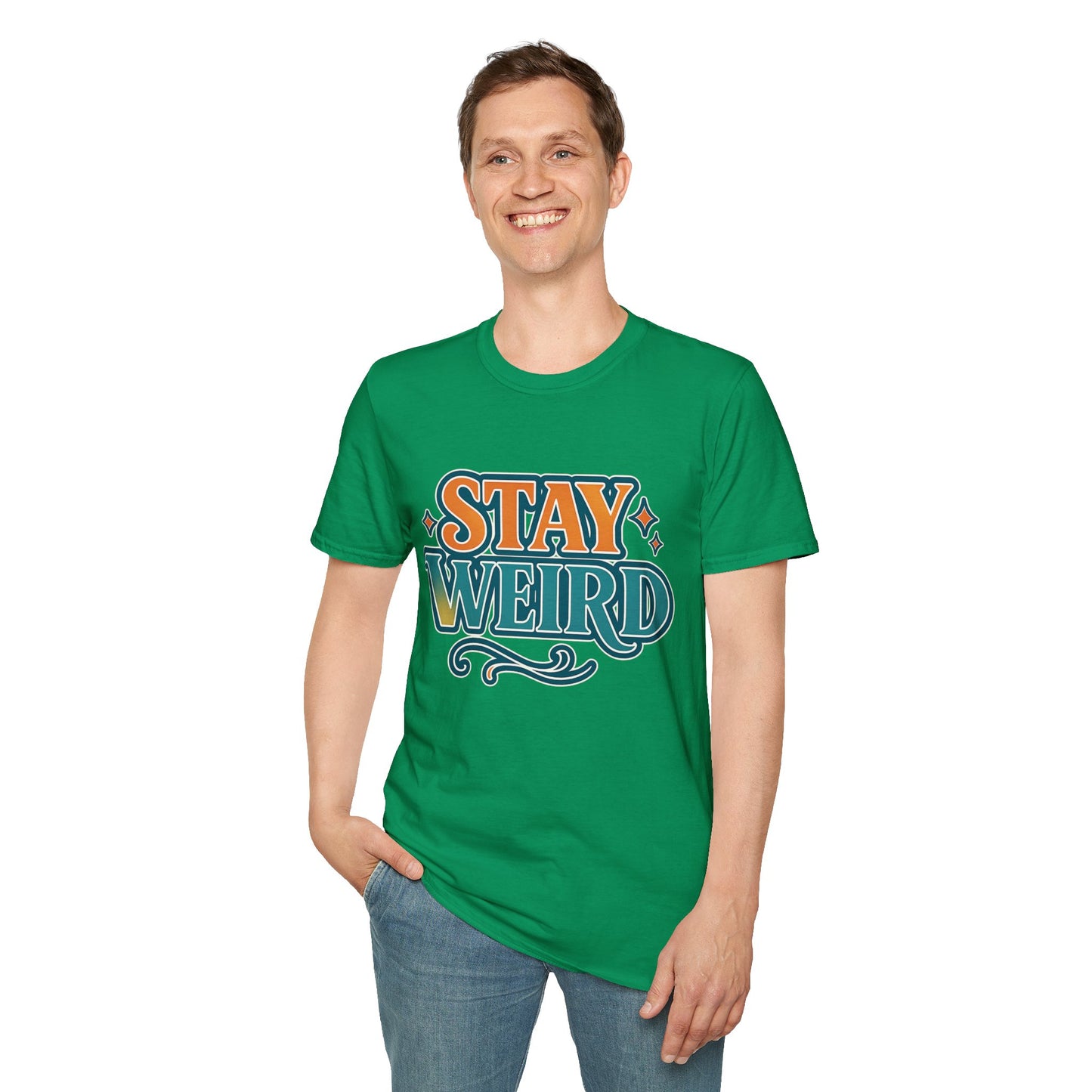 Stay Weird Unisex Softstyle T-Shirt - Fun Graphic Tee, Quirky Apparel, Gift for Friends, Casual Wear, Unique Style