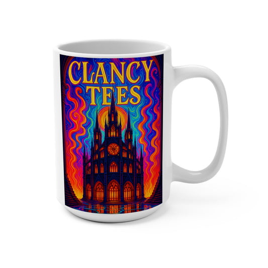 Gothic Cathedral Mug – Psychedelic Coffee Cup With Trippy Church Design, Colorful Cosmic Drinkware, Gift for Spiritual Rebels