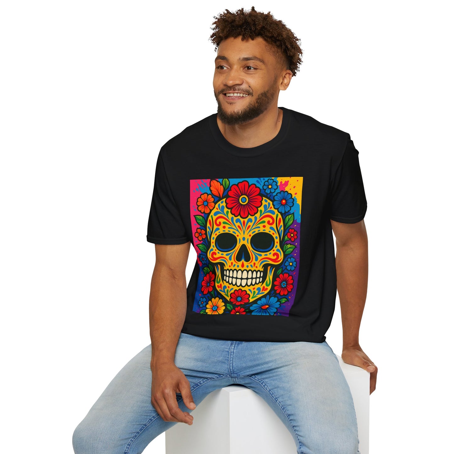 Colorful Sugar Skull Shirt | Day of the Dead Graphic Tee | Gift for Tattoo Lovers & Art Fans | Floral Skull T-Shirt