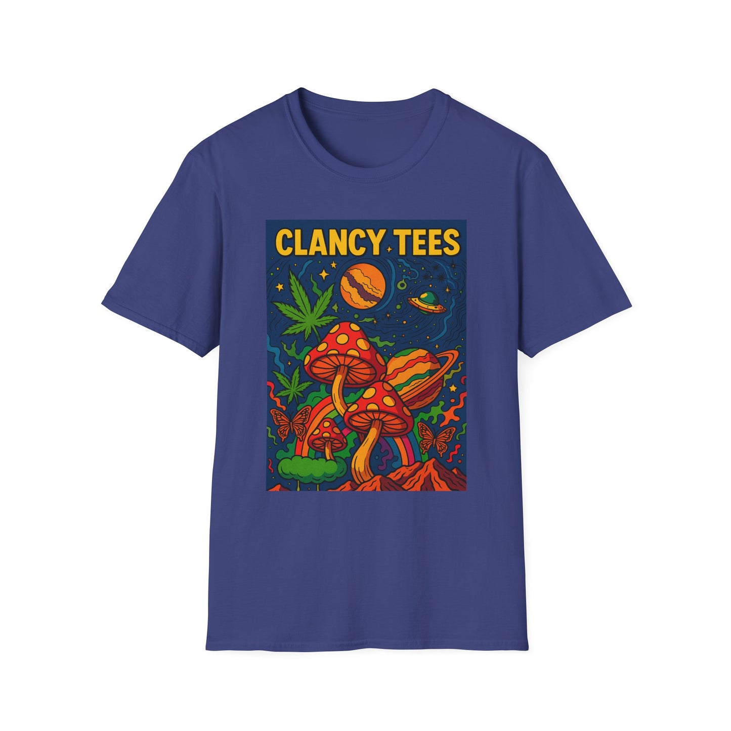 Trippy Mushroom Graphic T Shirt Psychedelic Space Art Tee Cosmic Fungi Illustration Unisex Softstyle Gift for Stoner Friends Gift for Psychedelic Fans