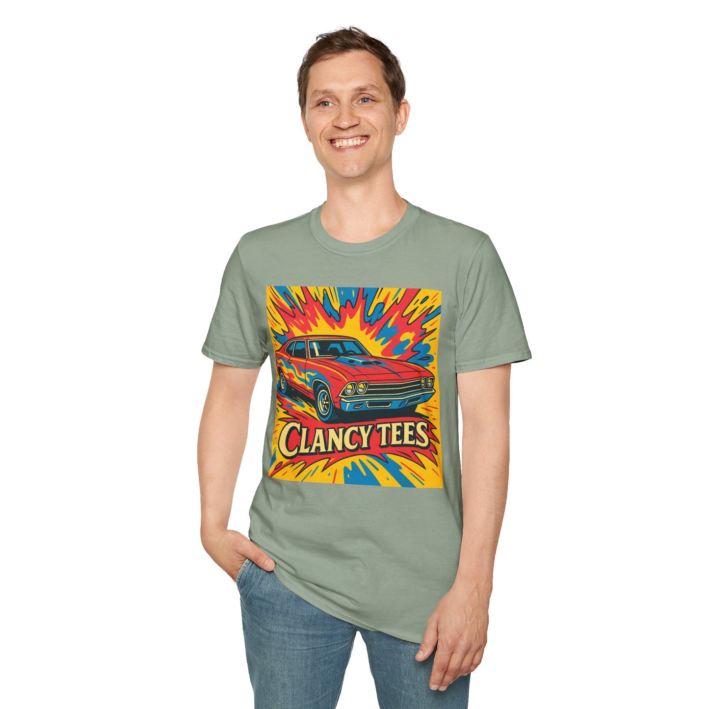 Muscle Car Graphic Tee with Retro Flames | Vintage Car Lover T-Shirt | Gift for Gearheads & Classic Ride Fans | Bold Hot Rod Shirt