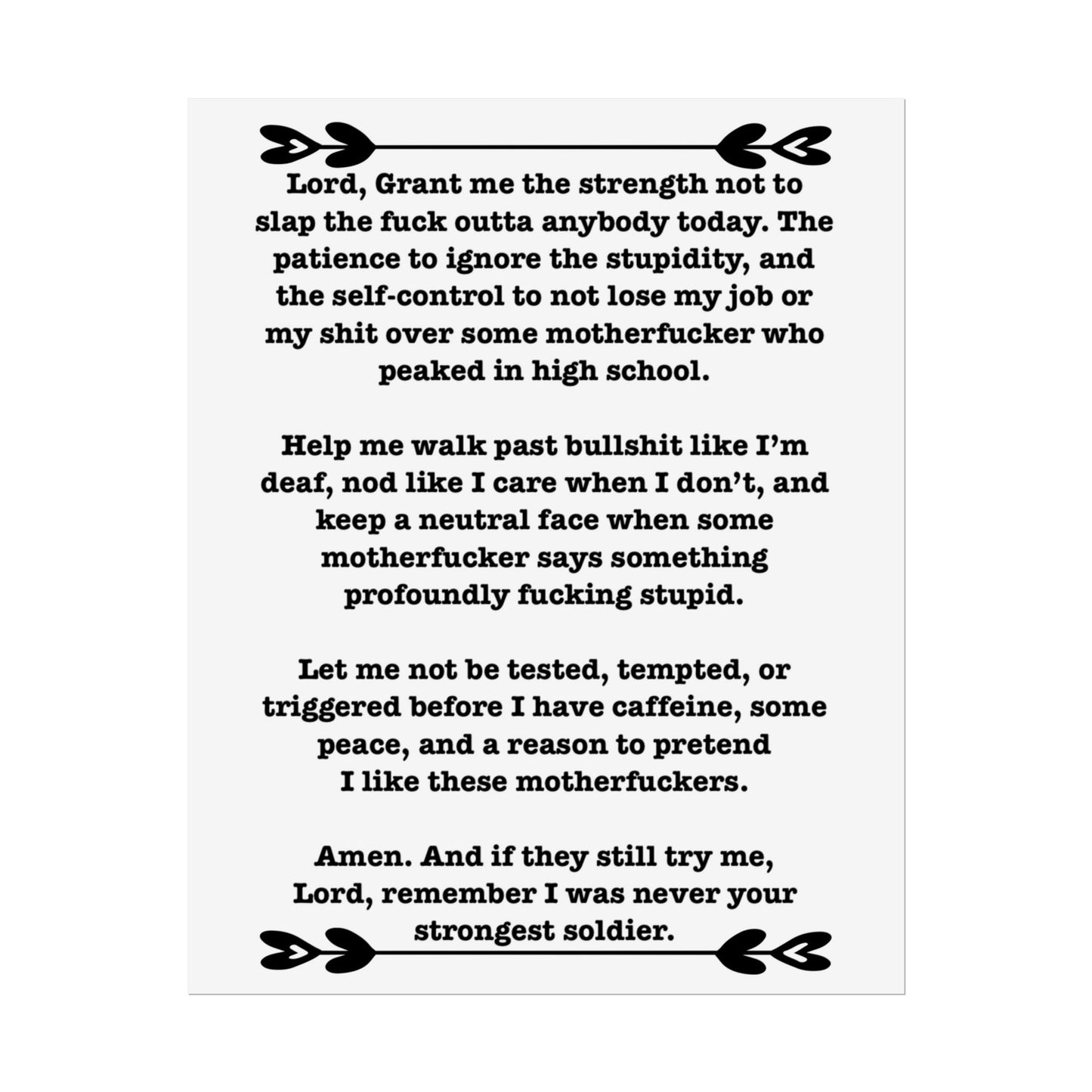 ClancyTees Serenity Prayer Poster Funny Profane Wall Art Office Humor Print Gift for Coworkers