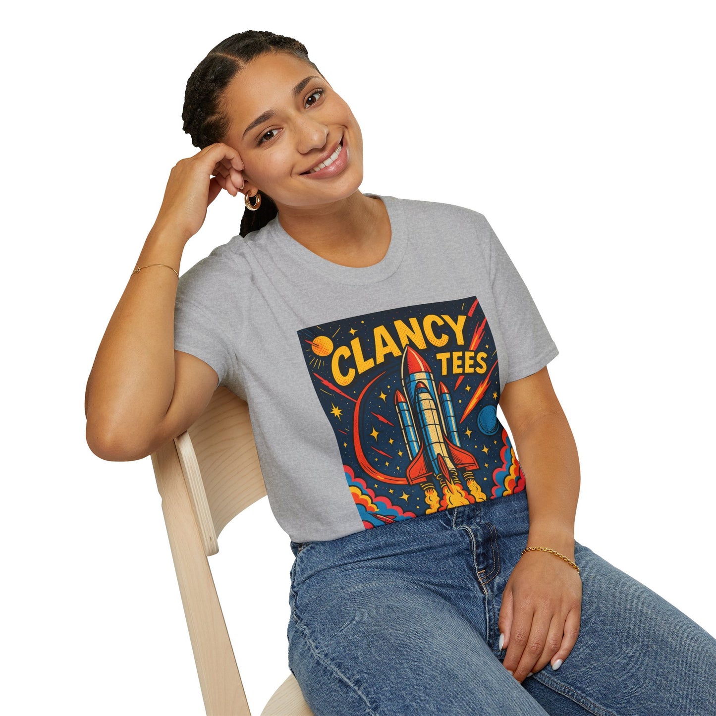 Retro Rocket Ship Shirt Outer Space Graphic Tee | Psychedelic Galaxy Print Top | Gift for Space Nerds and Dreamers | Astronaut Aesthetic Tee