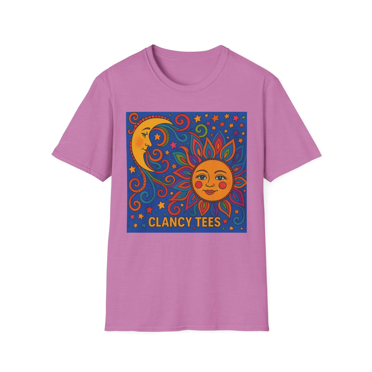 Sun and Moon Vibrant Tee, Unisex Softstyle T-Shirt for Summer Vibes, Boho Fashion, Gift for Her, Festival Wear, Casual Wear