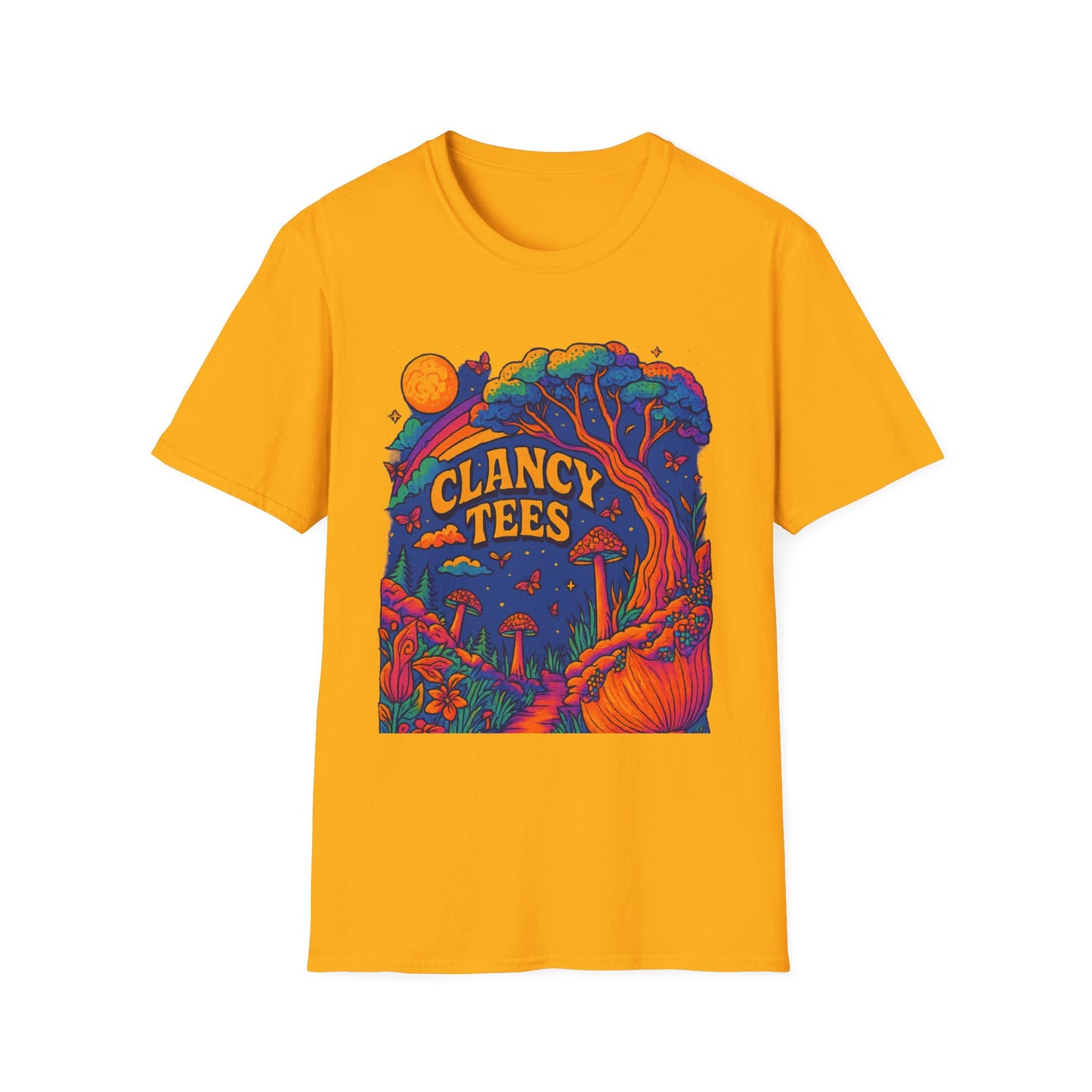Colorful Nature-Themed Unisex Softstyle T-Shirt - Bohemian Vibe, Perfect for Festivals, Gift for Nature Lovers, Casual Wear, Clancy Tees