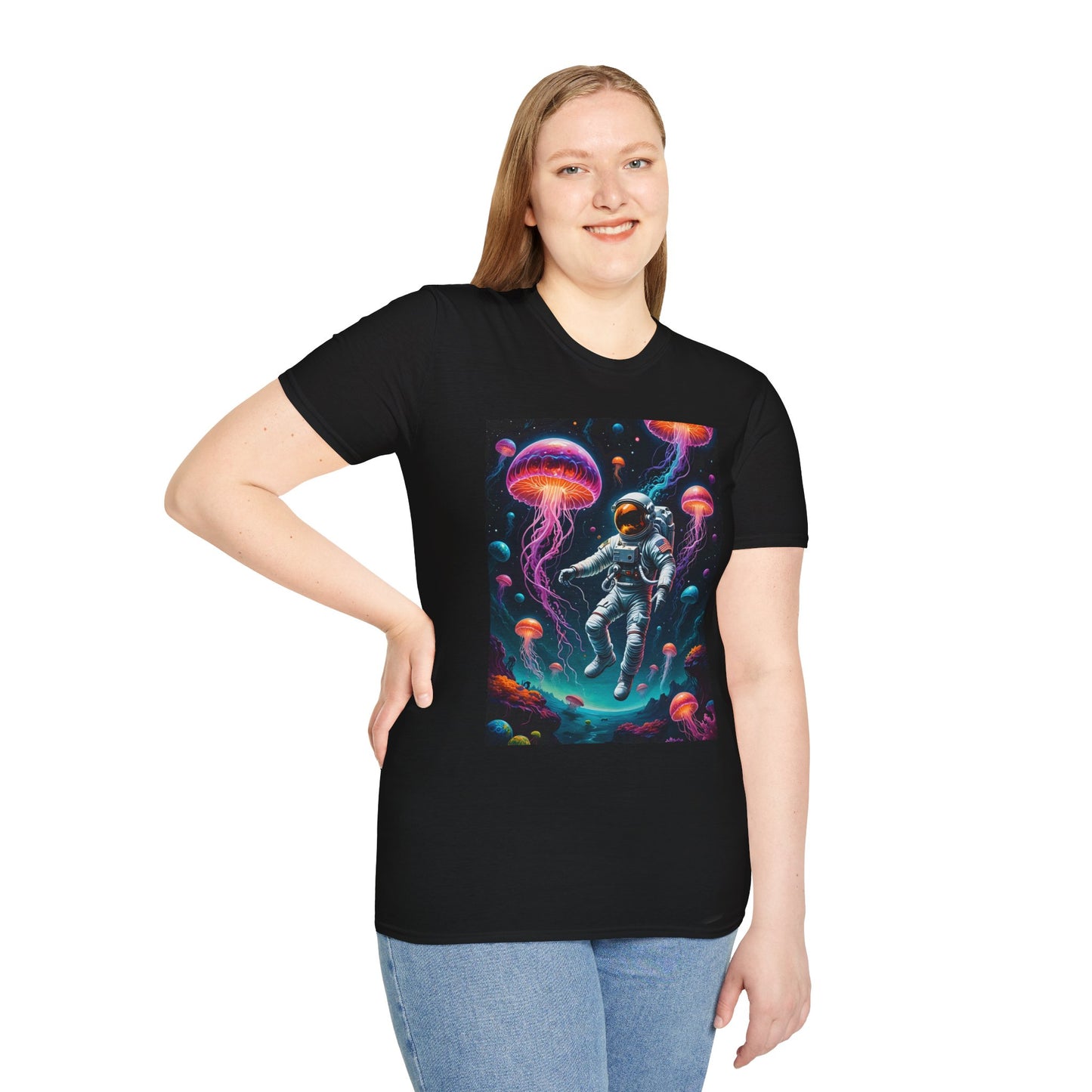 Cosmic Jellyfish T-Shirt, Astronaut Tee, Space Lover's Apparel, Unique Gift, Unisex Softstyle Shirt