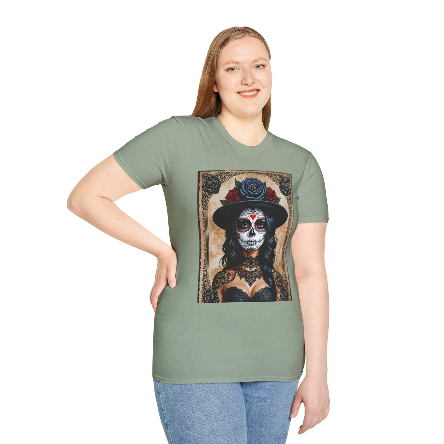 Sugar Skull T-Shirt – Gothic Calavera Tattoo Art Tee – Gift for Skull Collectors, Tattoo Lovers, and Dark Aesthetic Fans