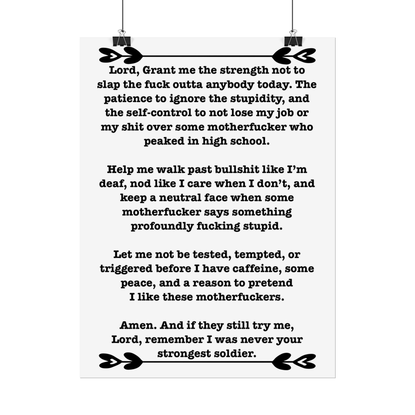 ClancyTees Serenity Prayer Poster Funny Profane Wall Art Office Humor Print Gift for Coworkers